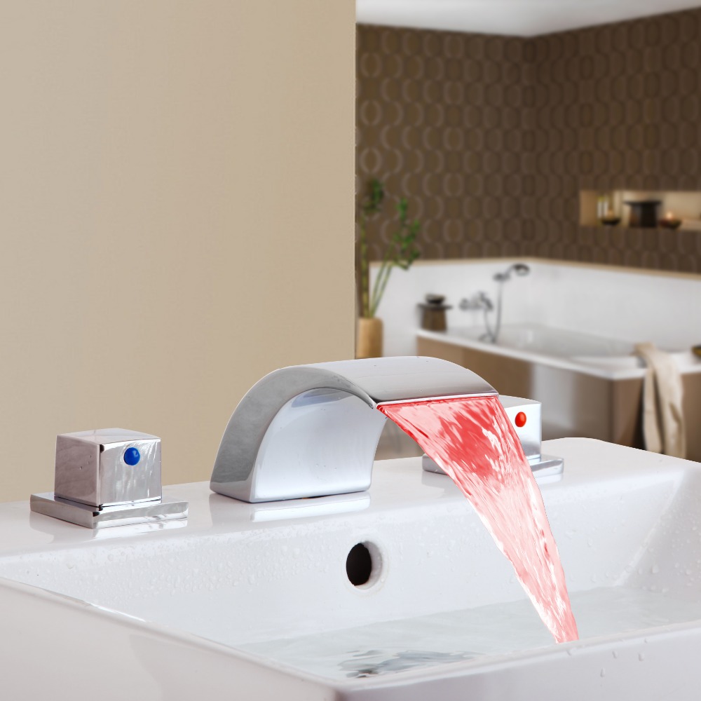 KEMAIDI Bathroom Faucet 3 PCS Bathtub LED Basin Sink Faucet Waterfall Water Flow Lavatory Mixer Faucet Tap Mixer Good Quality