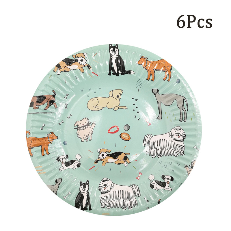Chicinlife 6Pcs Dog Happy Birthday Party Paper Cups Plate Disposable Tableware Baby Shower Kids 1st Birthday Party Supplies
