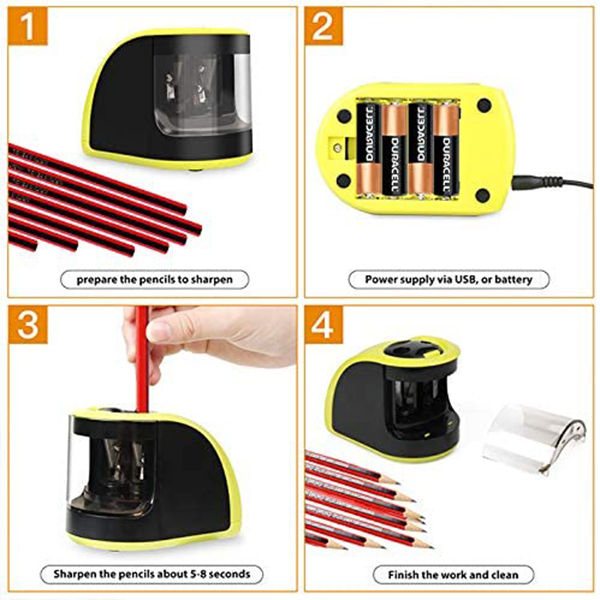 Pencil Sharpeners Battery Operated or USB Powered Pencil Sharpener with Container Double Holes for 6-12mm NC99