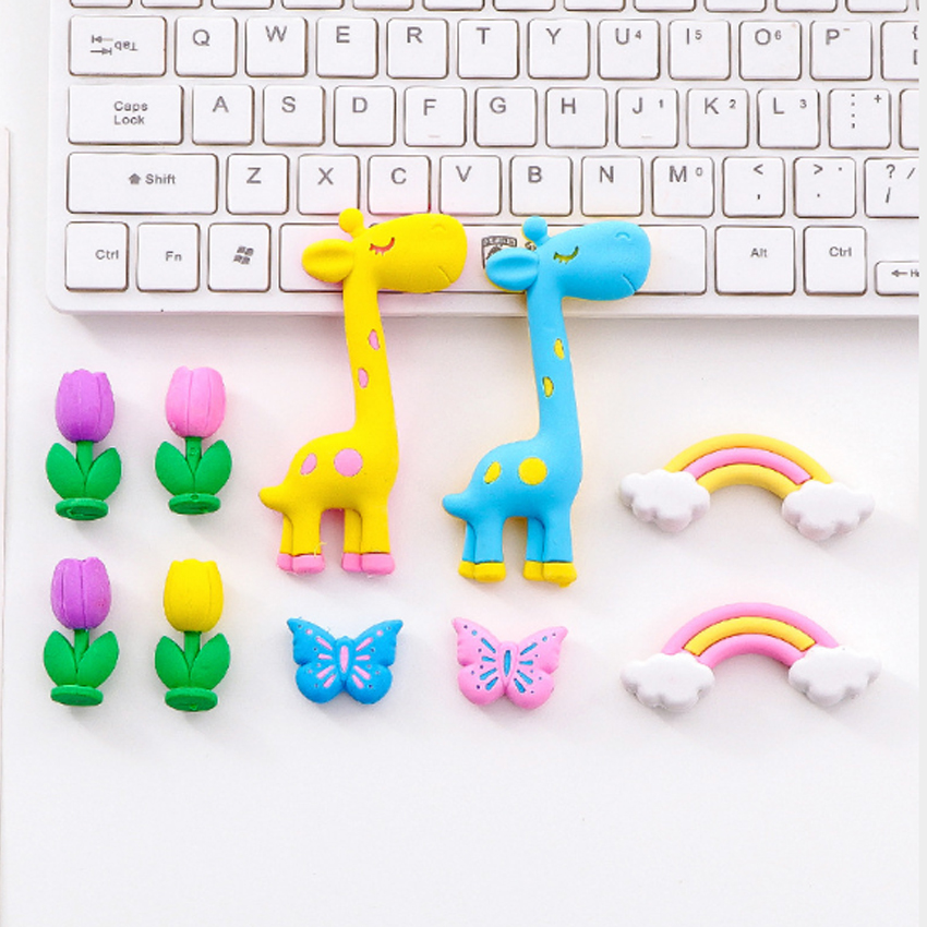 5pcs/pack Giraffe Rainbow Korean Eraser Kawaii Children School Student Stationery Gifts Office Correction Supplies