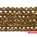 Natural Stone Faceted Gold Plt Hematite Beads 4 6 8 10 MM 15" Per Strand Pick Size