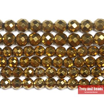 Natural Stone Faceted Gold Plt Hematite Beads 4 6 8 10 MM 15