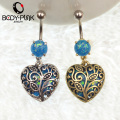 BODY PUNK BlueOpal Heart-shaped Stainless Steel Belly Button Ring Body Piercing Jewelry Fashion Summer Style