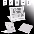 Folding LED Digital LCD Alarm Clock Desk Table Weather Temperature Travel Mini Flip Over Electronic Clock Snooze Function