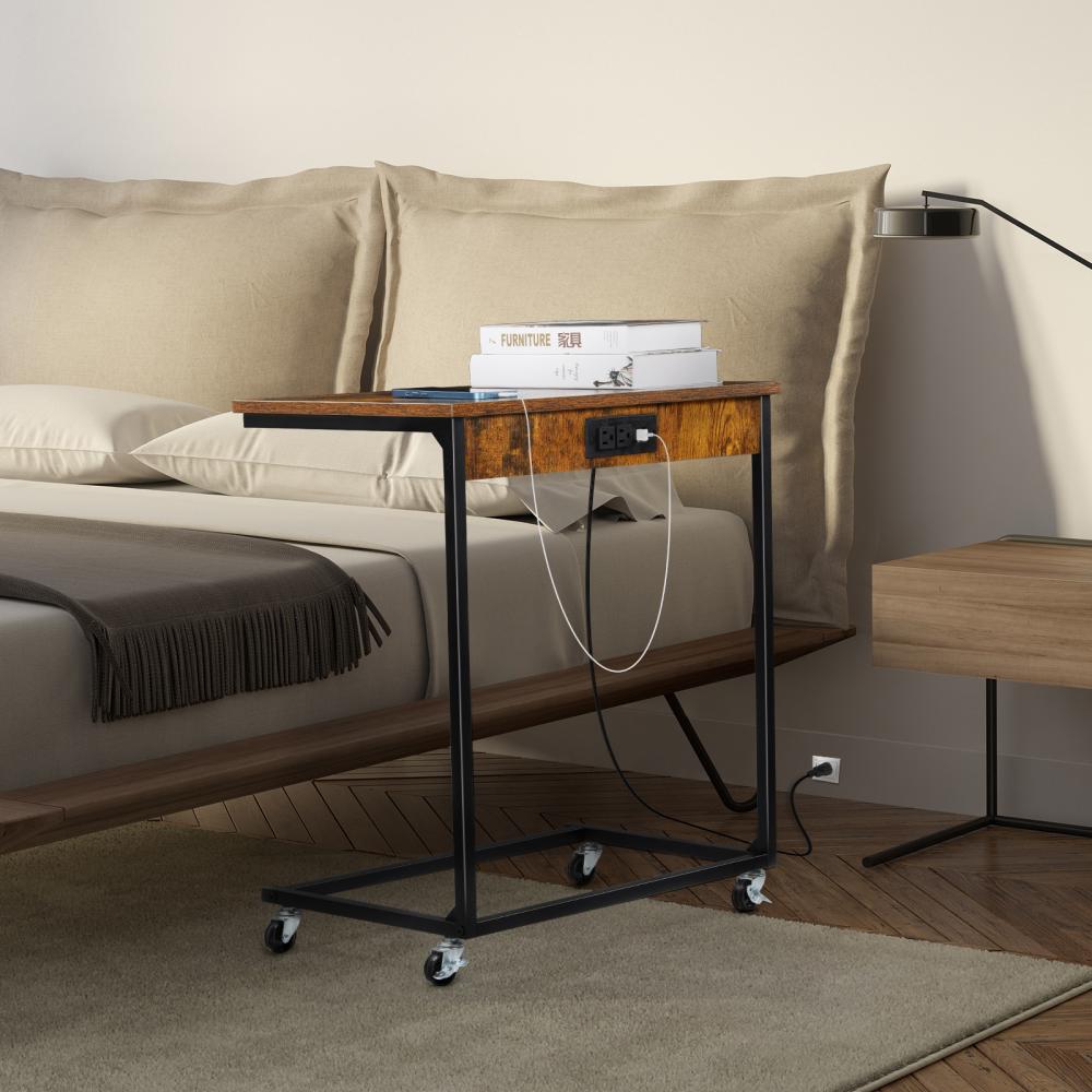 C Shaped Side Table with Charging Station