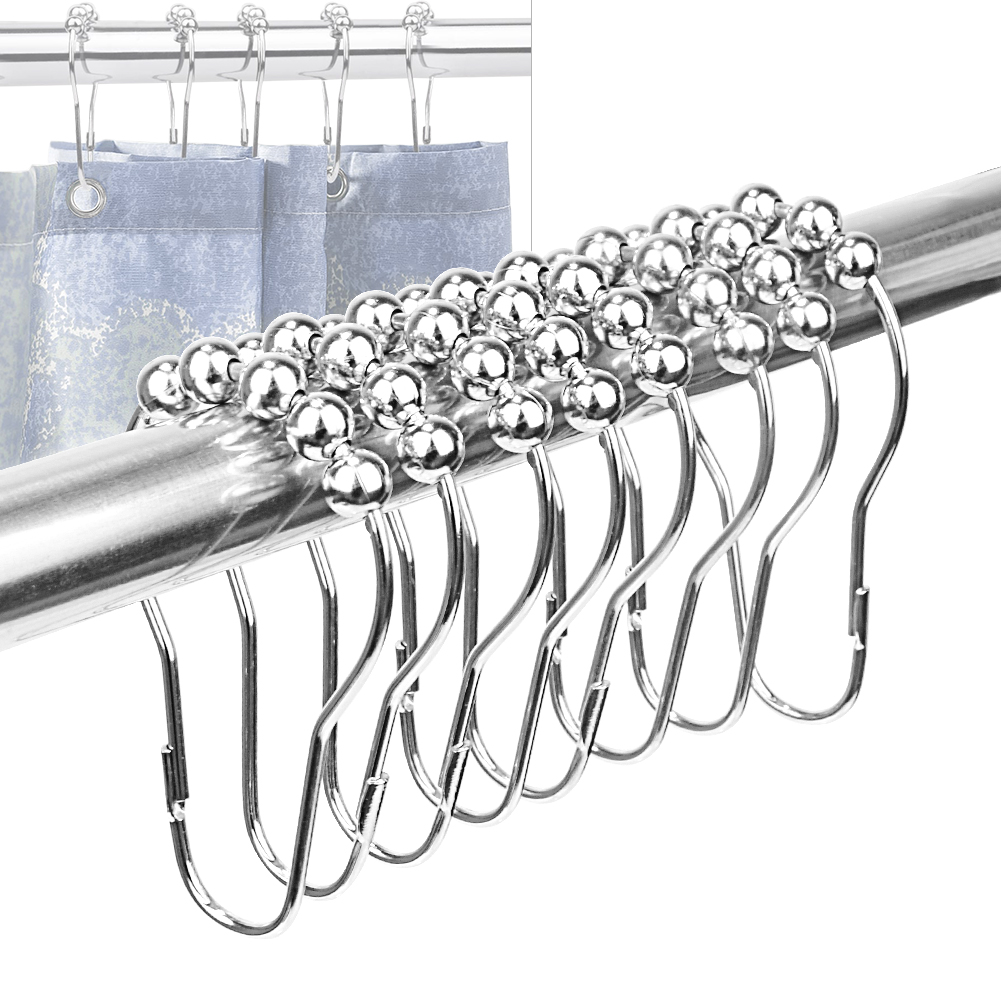 12 pcs/pack Stainless Steel Set Polished Hooks Rings Hooks Polished Satin Nickel Ball For Rods Creative Shower Curtain Rings