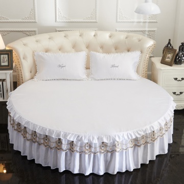 Custom Size Home Textile Solid color+Lace Washed Silk Round Fitted Sheet Bedcover Bedspread Bedclothes Circle Sheet Bed Skirt#sw
