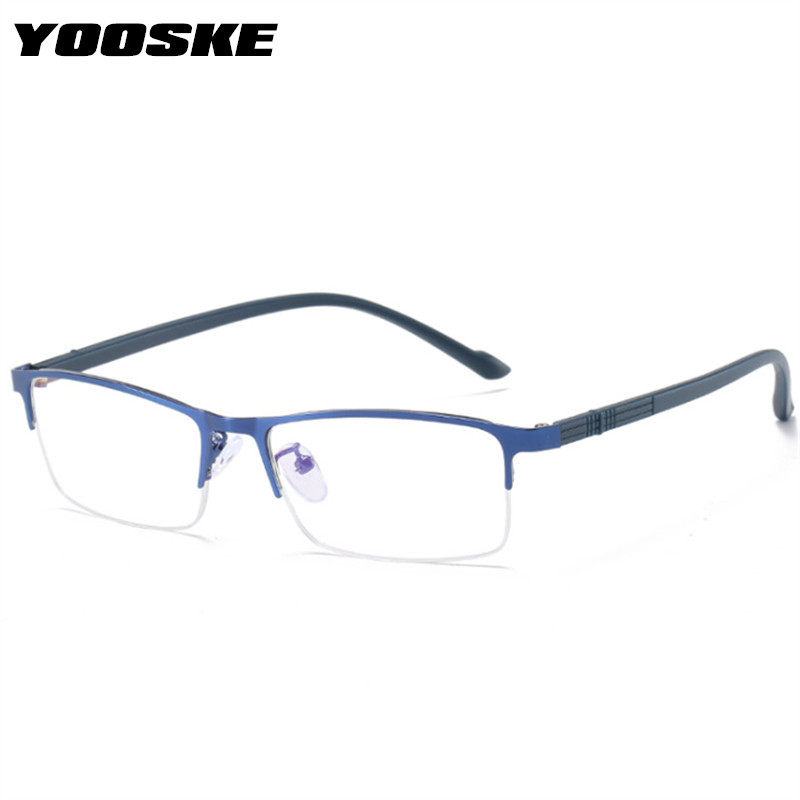 YOOSKE Anti-blue light Finished Myopia Glasses Women Men Business Half Frame Short-sighted Diopter Glasses -1.0 -1.5 -2.0 TO -6