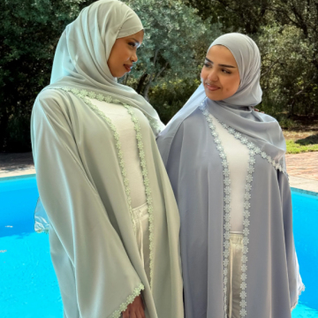 Elegant Lace Flower Two-Piece Abaya Set