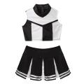 Kids Teens Girls Cosplay Cheerleading Uniforms Cheerleader Costume Outfits Sleeveless Zippered Crop Top with Pleated Skirt Set