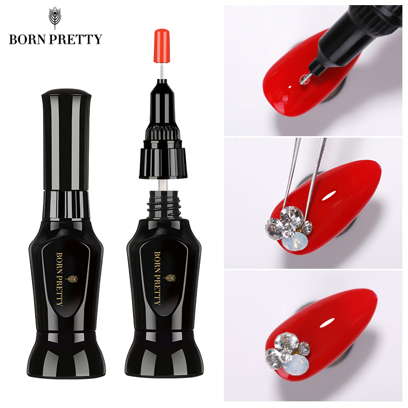 BORN PRETTY Point Nail Rhinestones Glue Gel Nail Polish 12ml With Dispenser Tip And Application Brush Clear Color Nail Art Tool