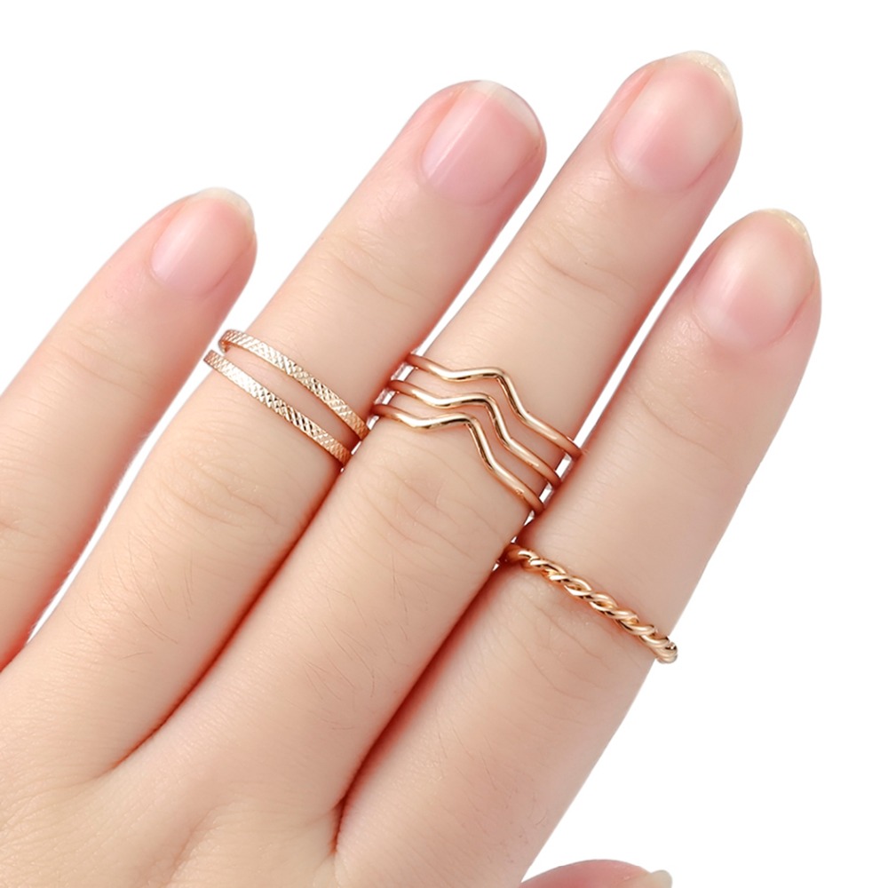 QIAMNI 3pcs/lot Pulse Heart Tree Bow Wave Zircon Love Flower Mountain Crown Round Knuckle Stackable Ring Set Women 's Toe Ring