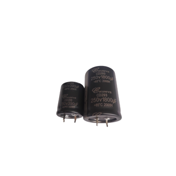 High current medium voltage horn type electrolytic capacitor