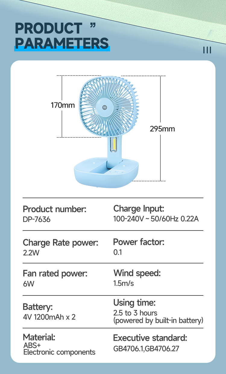 Foldable Rechargeable Fan with LED Light and Phone Holder-detail-8
