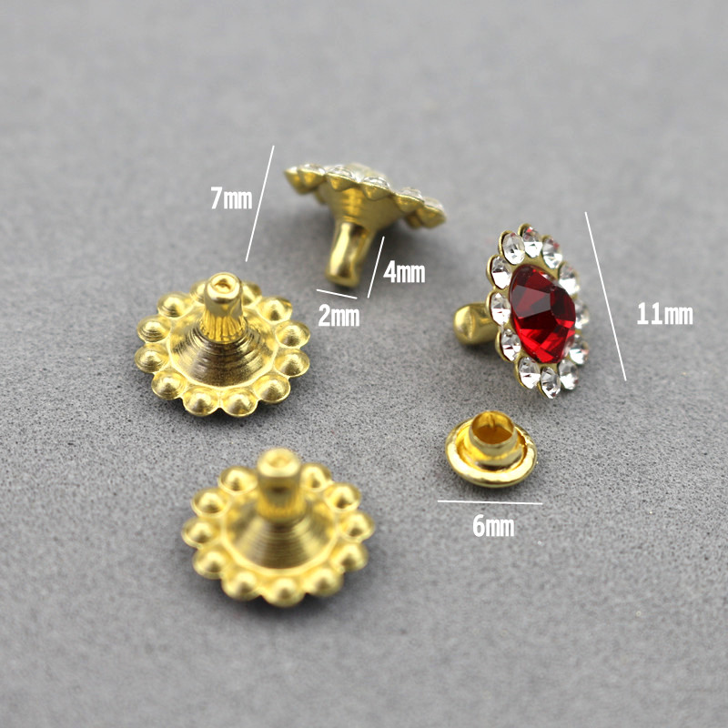 30-100Sets 11mm Flowers Shape Crystal Rhinestone Garment Rivets Diamante Studs DIY Crafts Arts Leather Decor Spikes Drill Nails