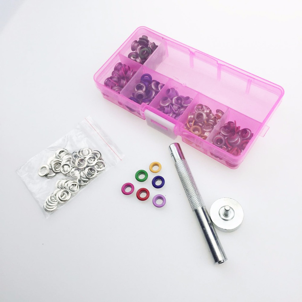 150pcs/box 5mm Eyelet Random Mixed 6 Color Metal eyelets for Scrapbooking DIY embelishment garment clothes+Eyelets Tool