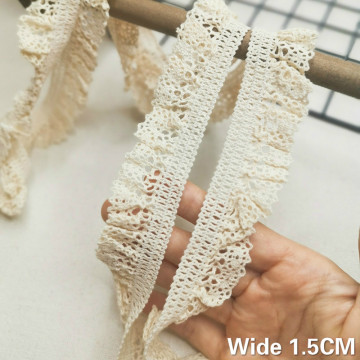 1.5CM Wide Beige Cotton Embroidered Lace Elastic Ruffle Lace Edging Trim Collars Cuffs Decorative Ribbons Clothing Accessories