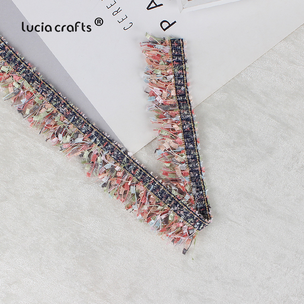 Lucia Crafts 2y/lot Garment Fabric 30mm Tassel Lace Trim Decor Sewing Ribbon For Dress Material X0401