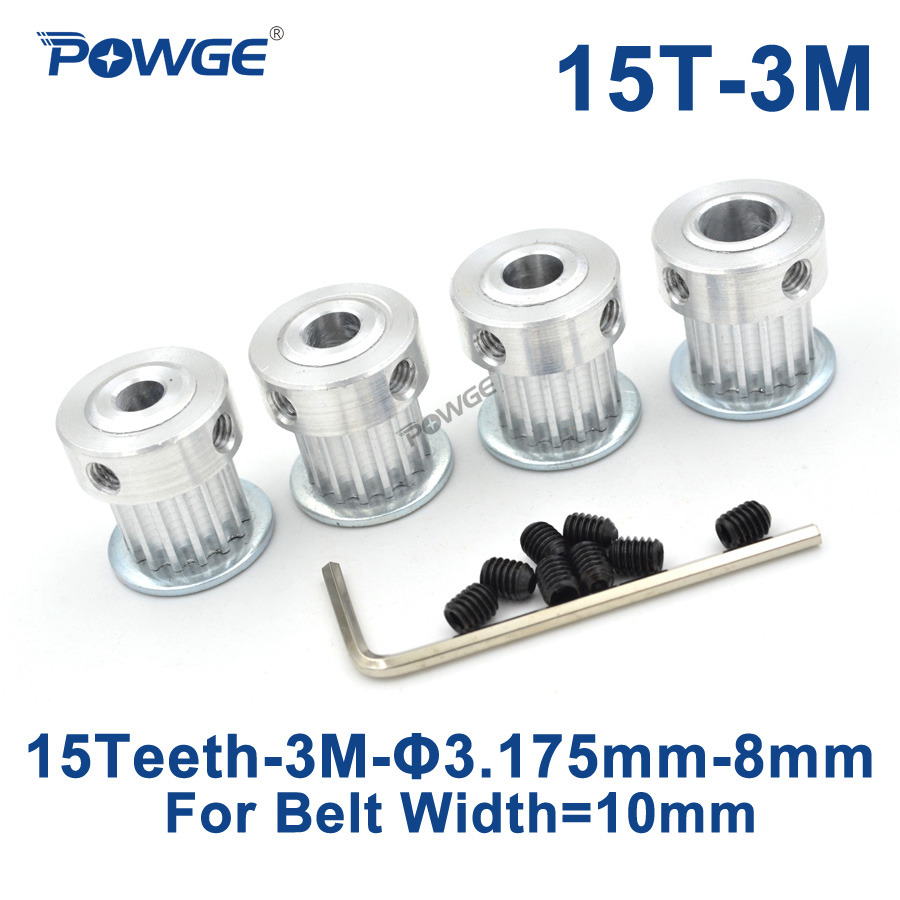 POWGE 15 Teeth HTD 3M Synchronous Pulley Bore 3.175/4/5/6/6.35/7/8mm for Width 10mm 3M timing belt HTD3M Pulley gear 15T 15Teeth
