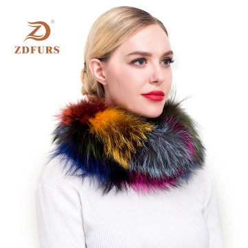 ZDFURS* 2018 New Women Fox Fur Scarf Snood Colorful Real Fur Wraps Silver Fox Fur Collars Scarves Multicolor Fashion Fur Shawls