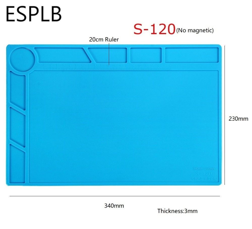 ESPLB 34x23cm S-120 Heat Insulation Pad Silicon Soldering Working Pad Mat BGA Solder Station Platform Repair Tool 20cm Ruler