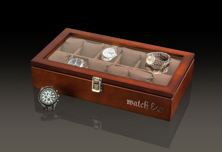 12 Slots Coffee Wood Watch Boxes Case Fashion Black Watch Storage Organizer With Glass Window Jewelry Display Gift Holder