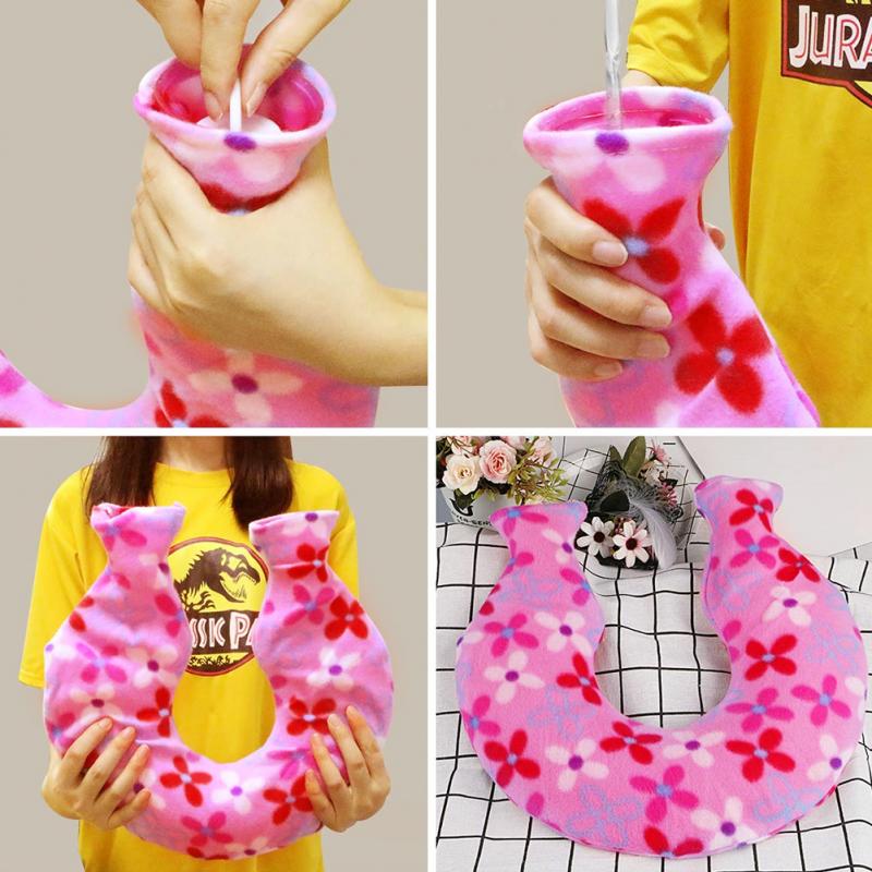 1400ml Hand Feet Neck Coral Fleece U Shaped Explosion Proof Shoulder Winter Hot Water Bag Cover Heat Preservation Removable Warm