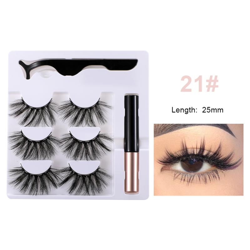 Magnetic Eyeliner Waterproof Long-lasting Three Pairs Of 3D Magnetic Eyelashes Set With Tweezers Handmade False Eyelash TSLM2