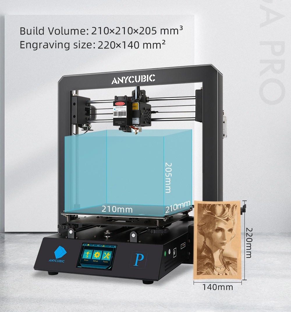 ANYCUBIC Mega Pro 3D Printer Laser Engraving 3d Printing Touch Screen Printing TPU Filament Dual Gear Extruder 3D Printer Kit