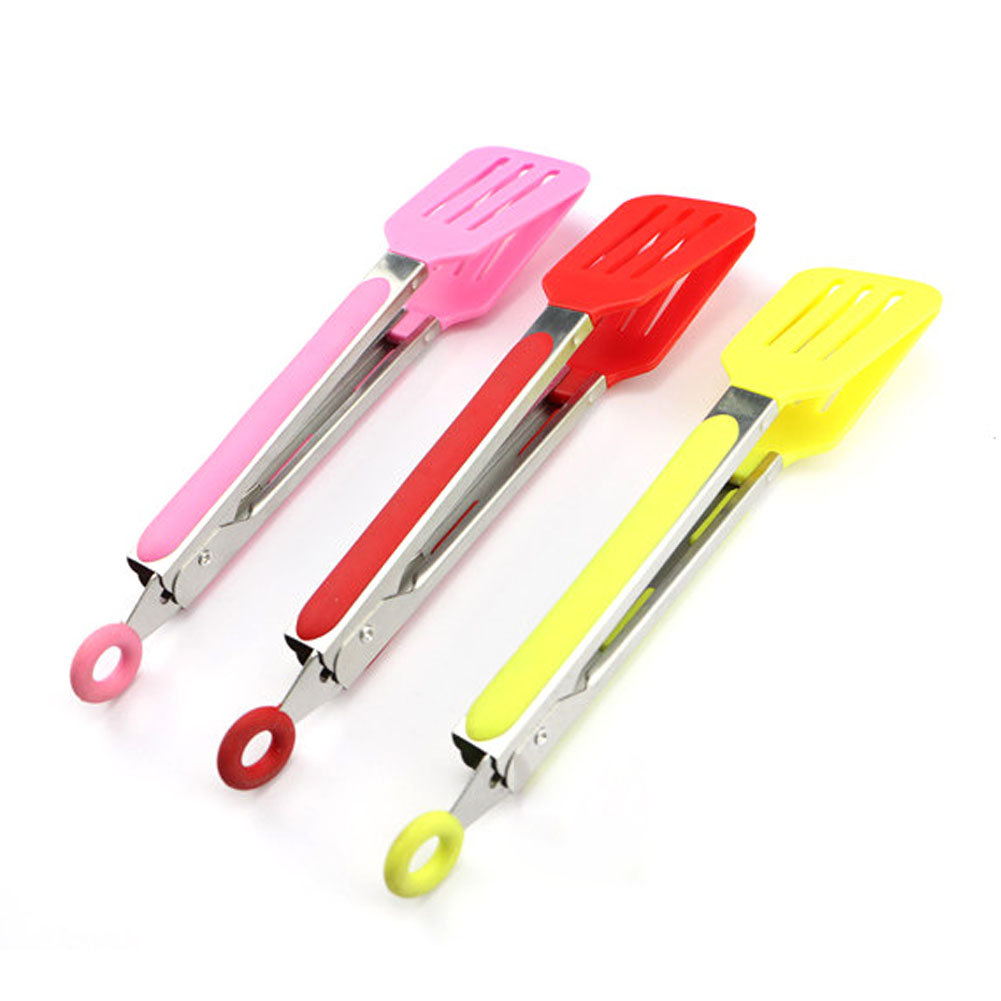 New Stainless steel Plastic Food Tongs BBQ Clips Salad Bread Serving Tongs Kitchen Accessories Color Random