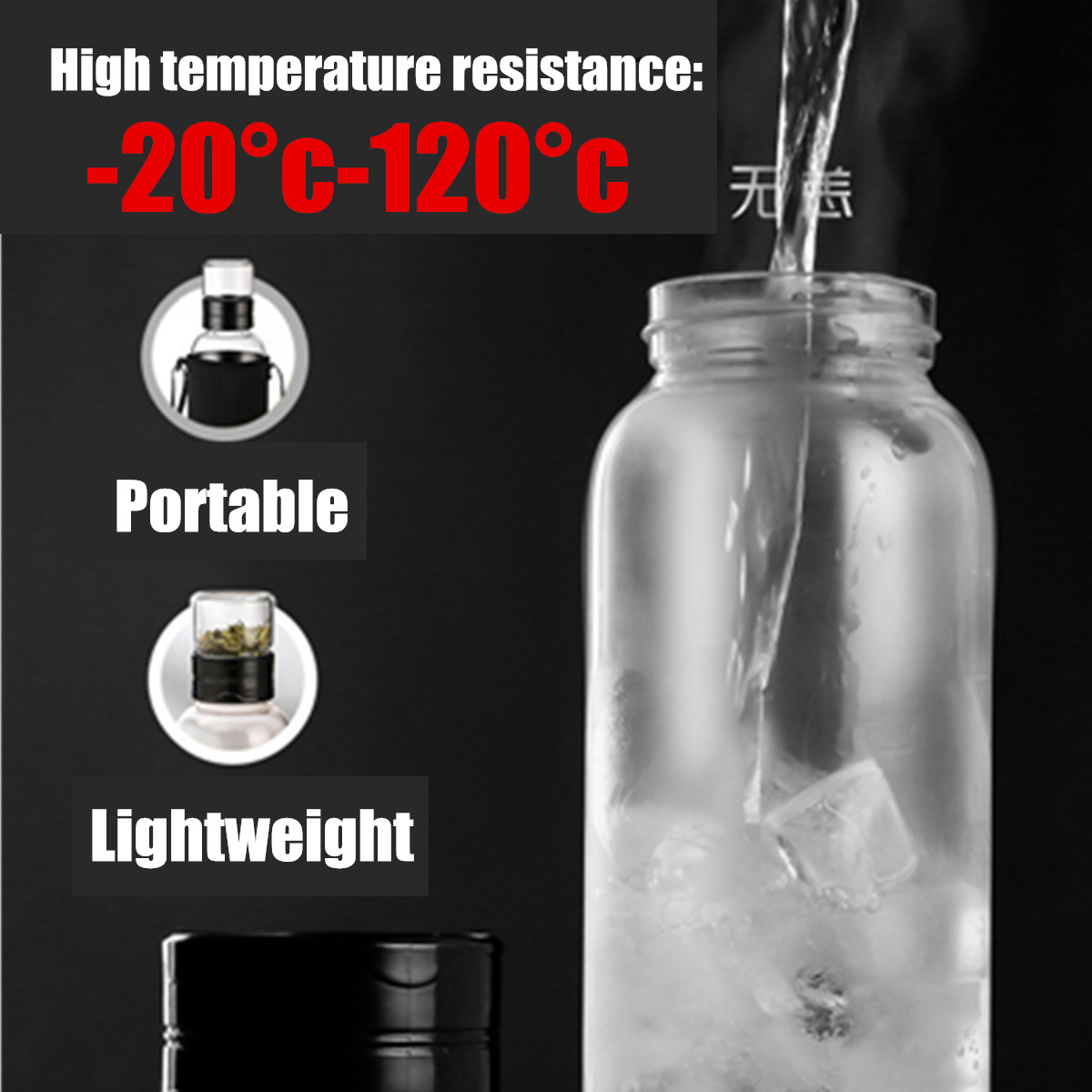 750/1000/1500ML Outdoor Fruit Tea Portable Bottles With Tea Infuser Water High Borosilicate Glass Water Bottle + Travel Sleeve