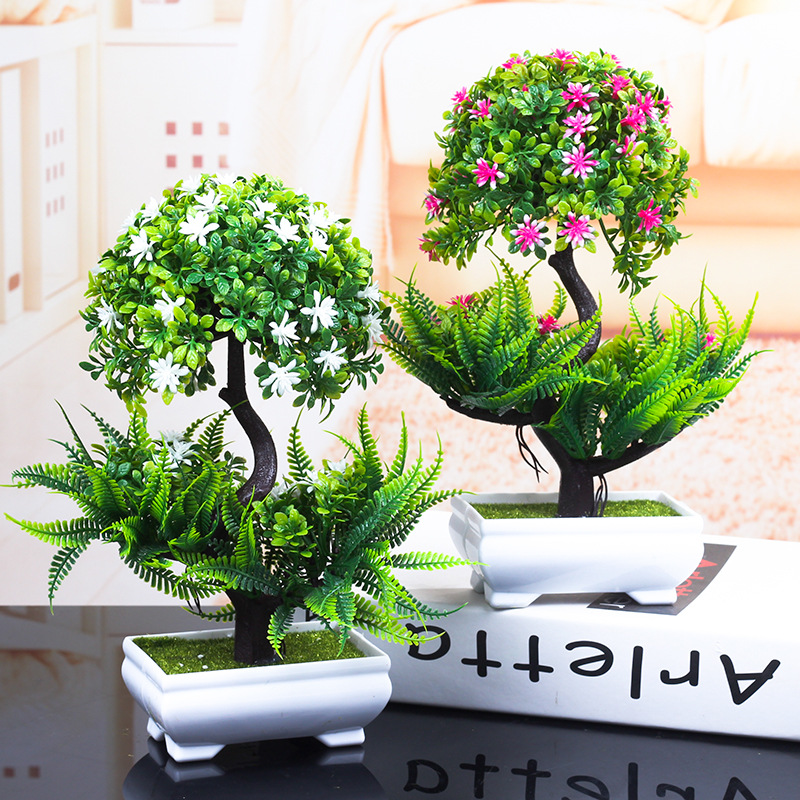 1PCS Colorful Artificial Plants Bonsai Small Tree Pot Plants Fake Tree Bonsai for Home & Garden Decoration