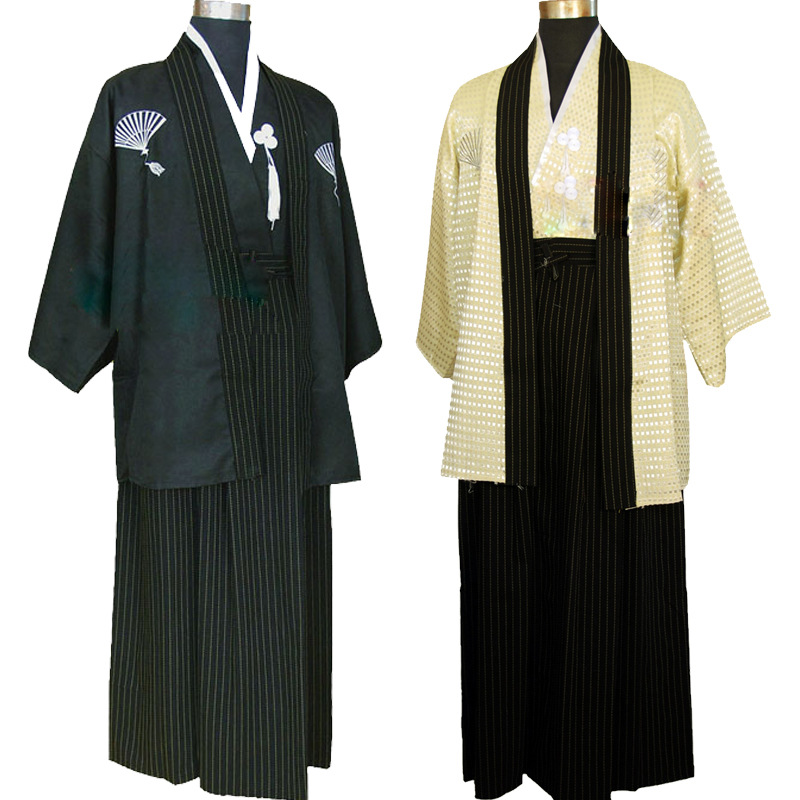Men Traditional Japanese Kimono Samurai Clothing with Obi Traditional Yukata Haori Halloween Costume Stage National Clothing 90