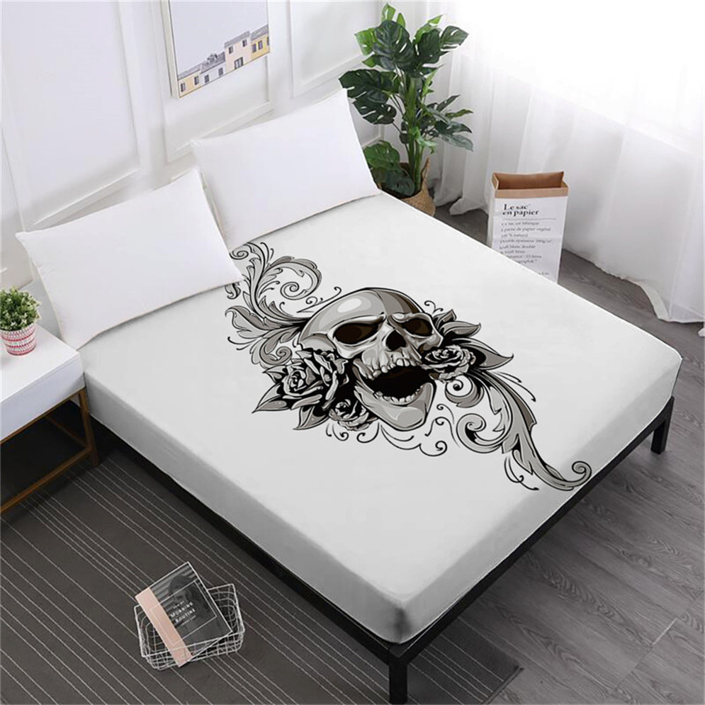 Hot Pink Sugar Skull Bed Sheet Pistol Flower Print Fitted Sheets Ladies New Design Bedclothes Elastic Band Mattress Cover D25