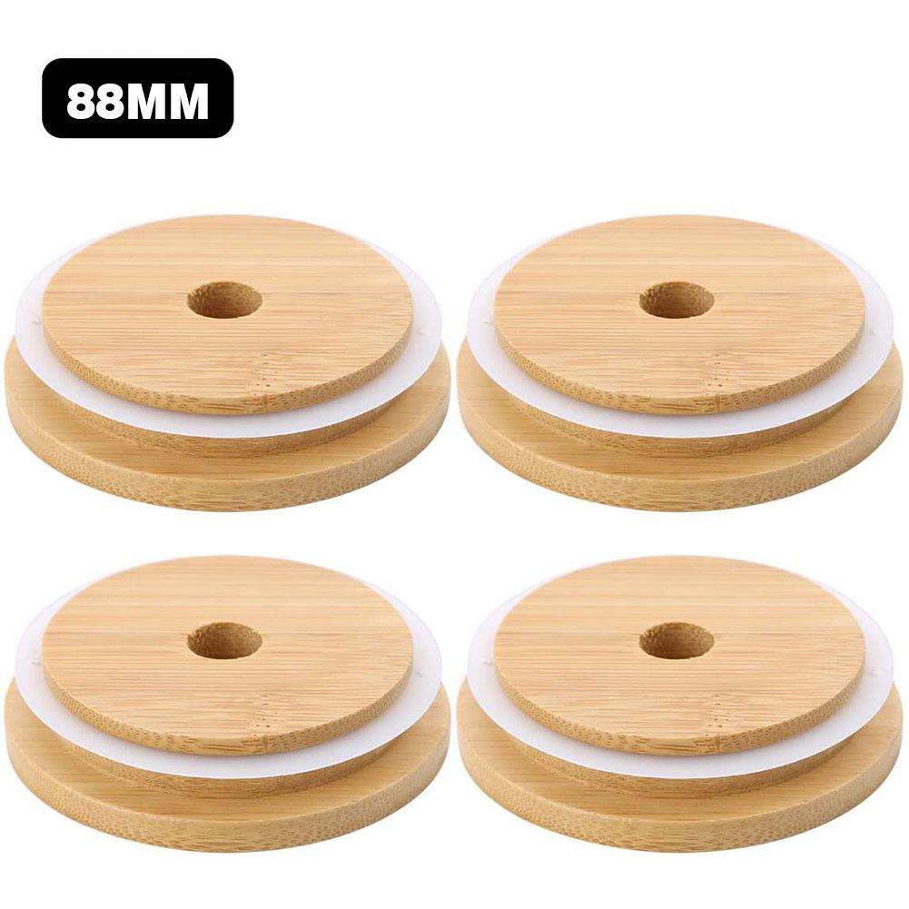 4PCS Mason Jar Lids Bamboo Holes Wooden Durable Canninng Leakproof Cover With Straw Bottle Caps Home Kitchen Lids