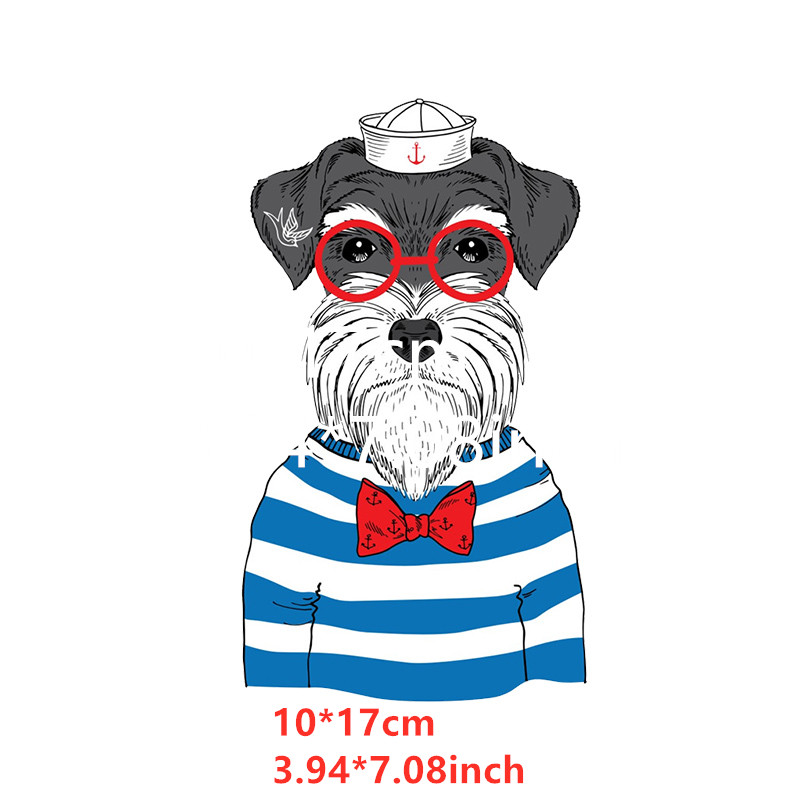 French Giant Schnauzer Dog Patch Iron on Heat Transfer Printing Patches Stickers Washable Vinyl Appliques for Clothing T-Shirt