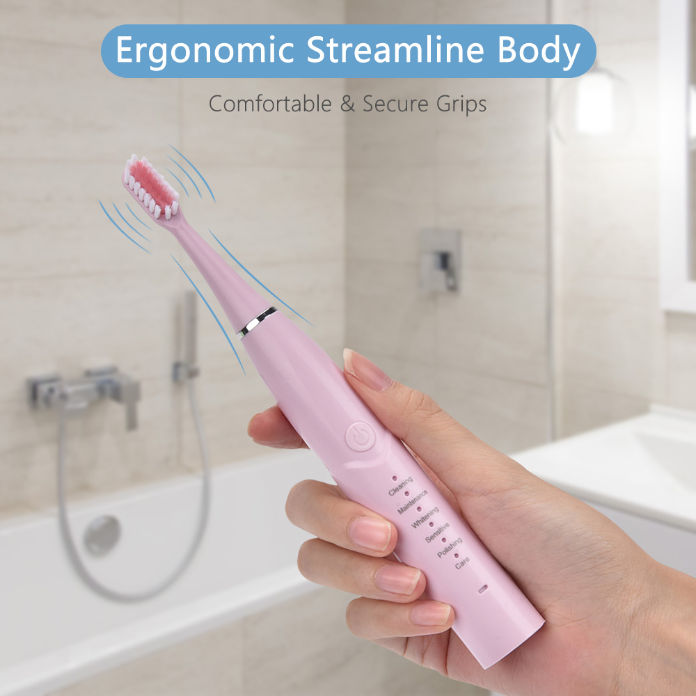 High Frequency Vibration Electric Toothbrush Waterproof Powerful Teeth Whitening 6 Adjustable Mode USB Charging Dental Oral Care