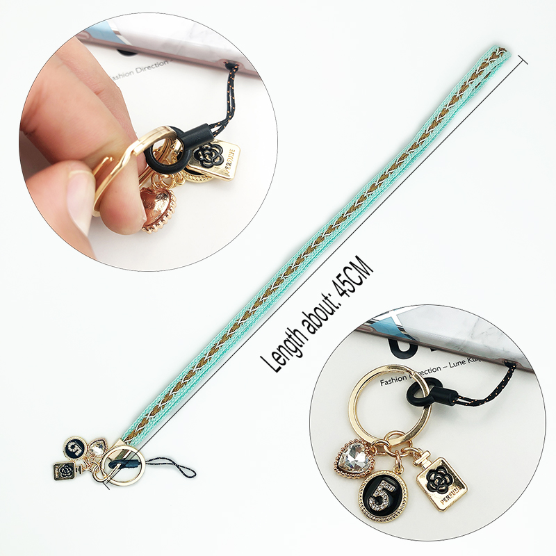Braided Lanyard Neck Strap For Mobile Phones Charm With Bling Metal Rhinestone Keychain ID Cards Badge Holder Accessories