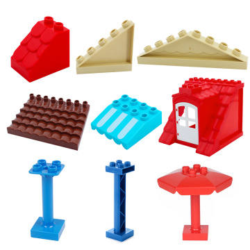Big Building Blocks Accessory City House Architecture Awning Roof Pillar Tile Brick Compatible With Duplo Toys For Children Gift
