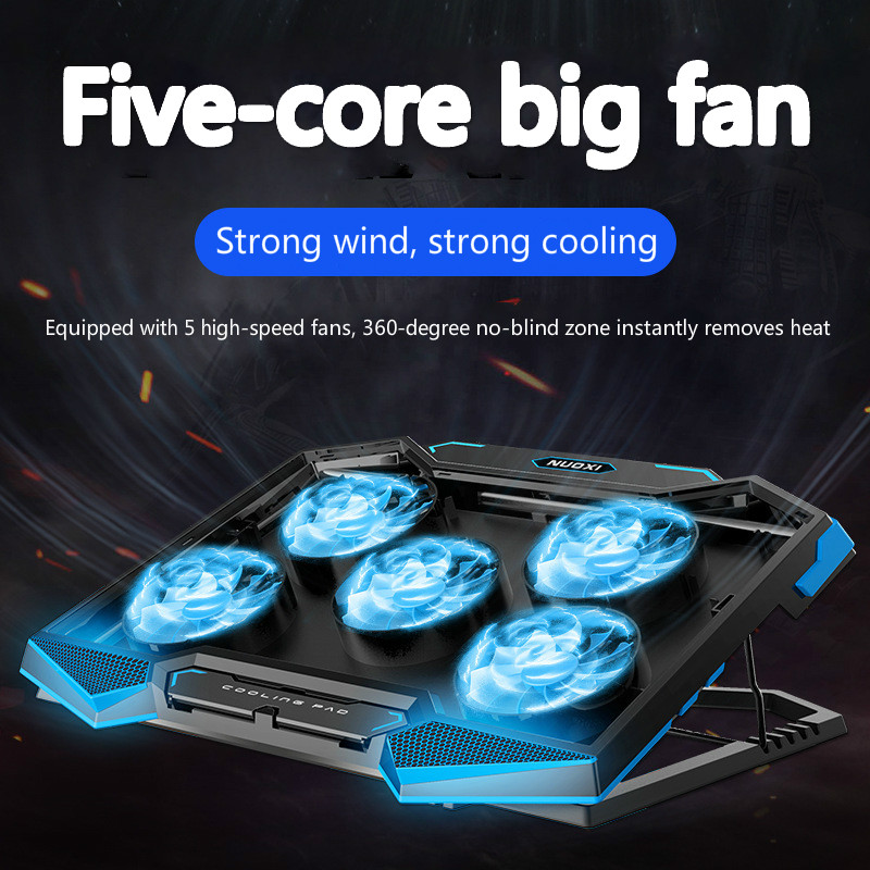 Gaming Laptop Cooler Five Fan Led Screen Dual USB Port Laptop Cooling Pad with Stand Function for 12-17 inch Laptop