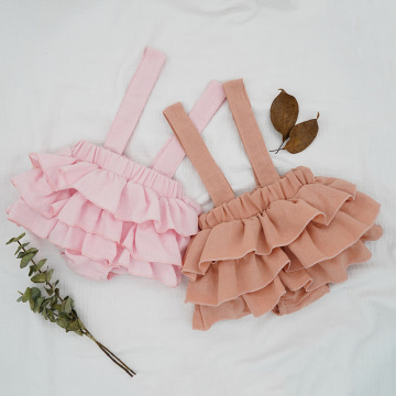 2020 New Baby Girls Linen Bloomers Shorts Fashion Toddlers Kids Pink Tutu Skirts Faldas Ruffle Straps Pants For Newborn Spodnica