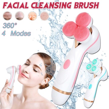 USB Rechargeable Electric Facial Cleansing Brush 3 Heads 360 Degree Face Spa Lifting Skin Deep Cleaning Acne Pore Cleaner