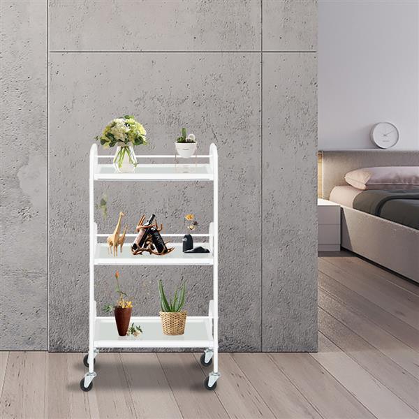 [US-W]Three-Layer Beauty Tool Cart With Glass White 4 Wheels Easy to Move and Operate Hair Salon Instrument Storage Cart