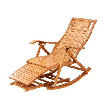 Folding Bamboo Rocking Chair Recliner with Ottoman Indoor/Outdoor Lounge Deck Chair Bamboo Furniture Reclining Rocker