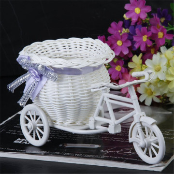 2021 New Bicycle Decorative Flower Basket Newest Plastic White Tricycle Bike Design Flower Basket Storage Party Decoration Pots