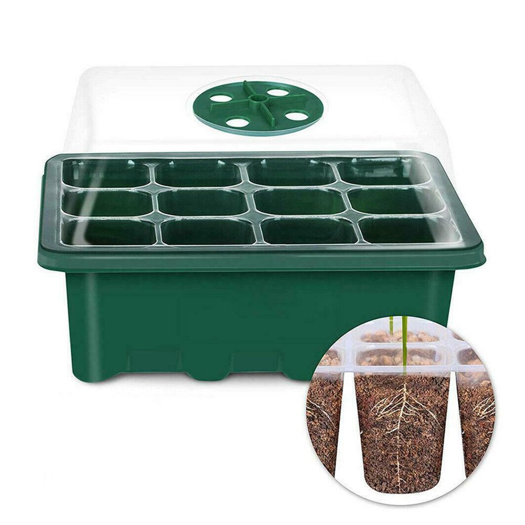 12 Holes Plastic Nursery Pots Plant Germination Tray Planter Flower Pot With Lids Hydroponic Seeds Grow Box Seedling Tray#50