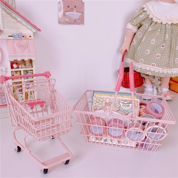 Supermarket Hand Trolley Mini Shopping Cart Desktop Decoration Storage Toy Gift Creative Wrought iron Home Storage Handcart Toys