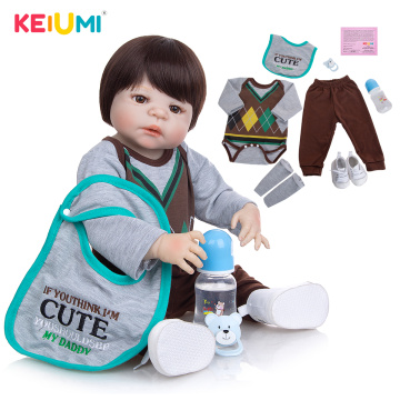 KEIUMI 23 Inch Reborn Boy Alive Doll Full Body Silicone 57 cm Realistic Newborn Babies Doll For Children's Day Xmas Gifts