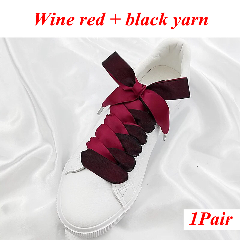 1 Pair 2CM Width Double-faced Snow Yarn laces Satin Silk Ribbon Shoelaces Women Fashion Sneakers Shoe Laces 80/100/120cm