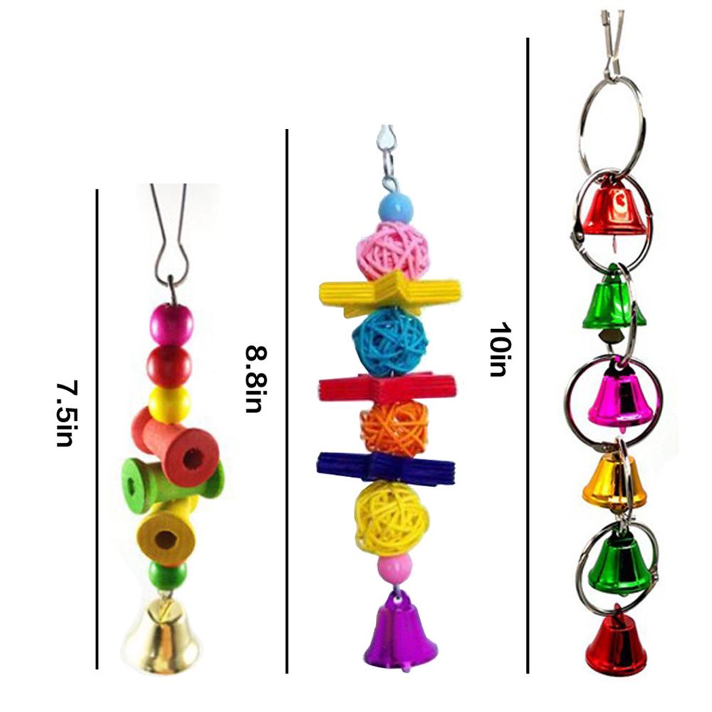 7pcs Parrot Toys Bird Swing Blocks Cotton Rope Canary Chewing Toys Hanging Bridge String with Colorful Sewing Bells